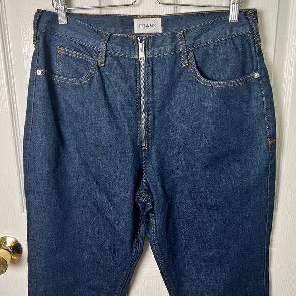 Frame Blue Cotton High Rise Le High Tight Straight Leg Exposed Zipper Jeans 32 - Picture 4 of 10